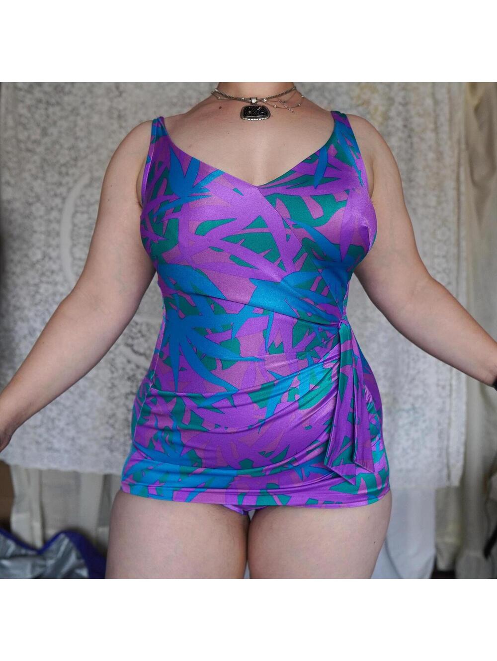 Vintage Swimsuit Jantzen 16 B/C Cup One Piece Vaporwave 90s Tropical Retro